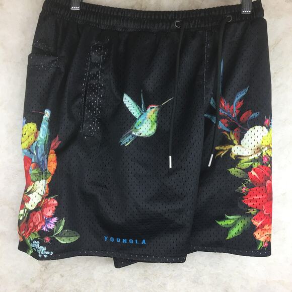 YOUNGLA Black Lined Tatoo Shorts Men's Size Large - Picture 11 of 13